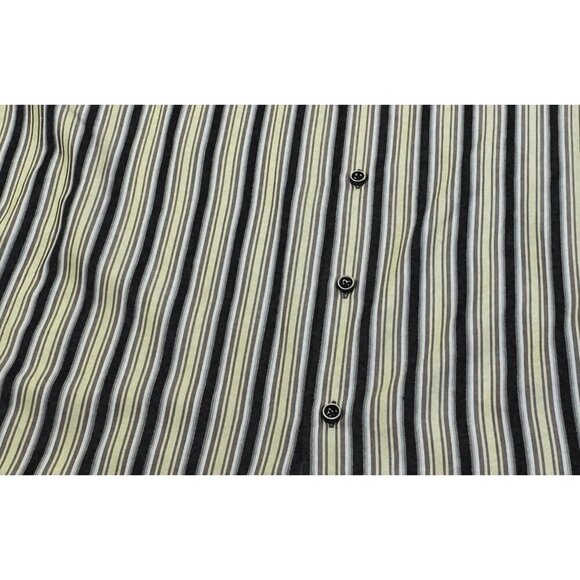 Tommy Bahama Size Medium Mens Silk Black Sage Gray Stripe Button Down Logo Shirt - Picture 6 of 11